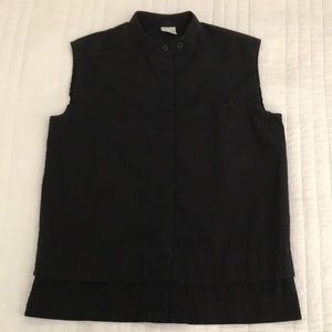 OAK Black Sleeveless Button Down Band Collar Cotton Shirt Top XS Gender Neutral